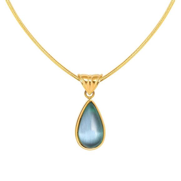 18K Gold Plated Women's Faux Blue Gem Teardrop Necklace Waterproof Elegant - Picture 1 of 12